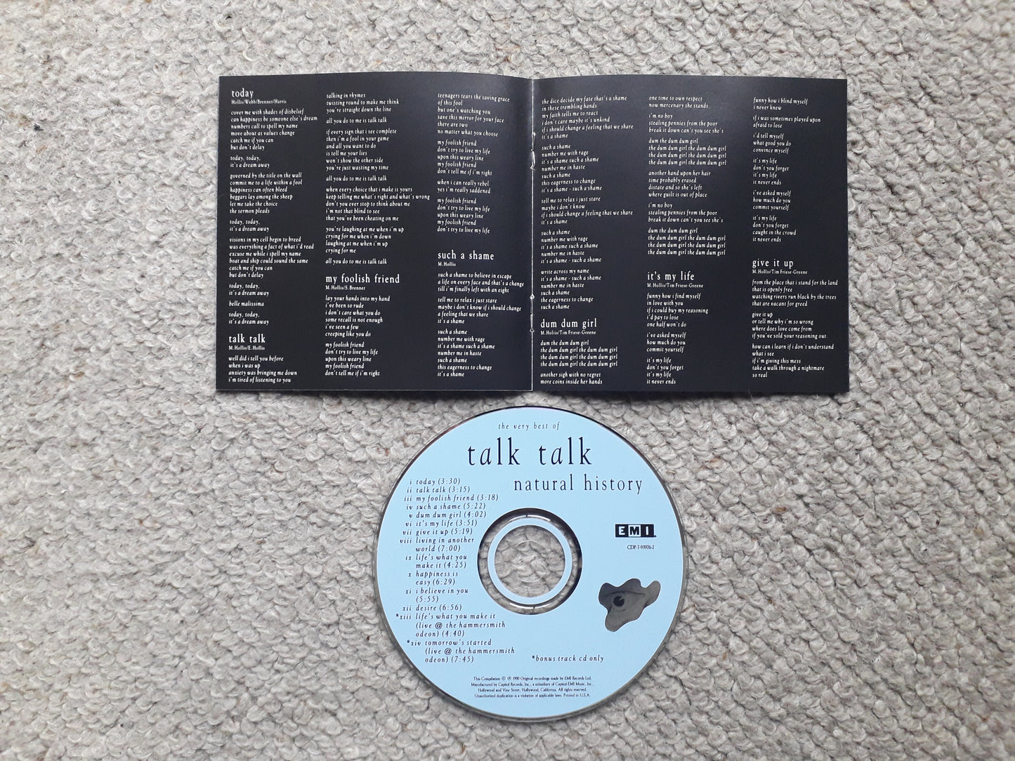Talk Talk-Natural History (The Very Best Of Talk Talk) Extra Tracks (CDP-7-93976-2)