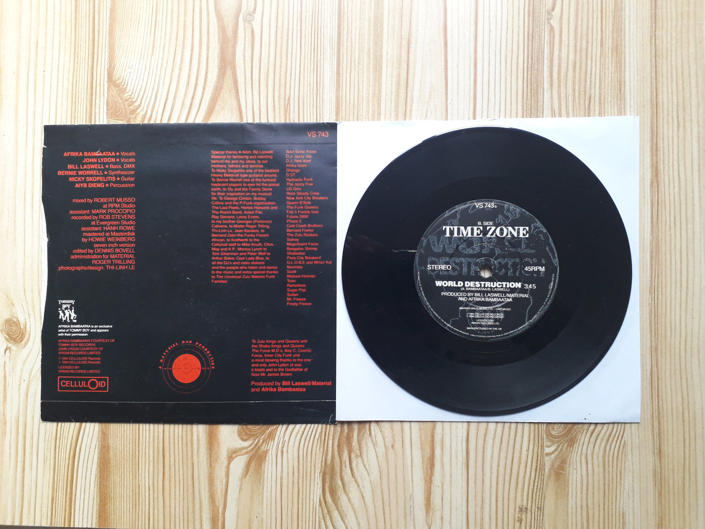 Time Zone Featuring John Lydon & Afrika Bambaataa – World Destruction 7" (VS 743)