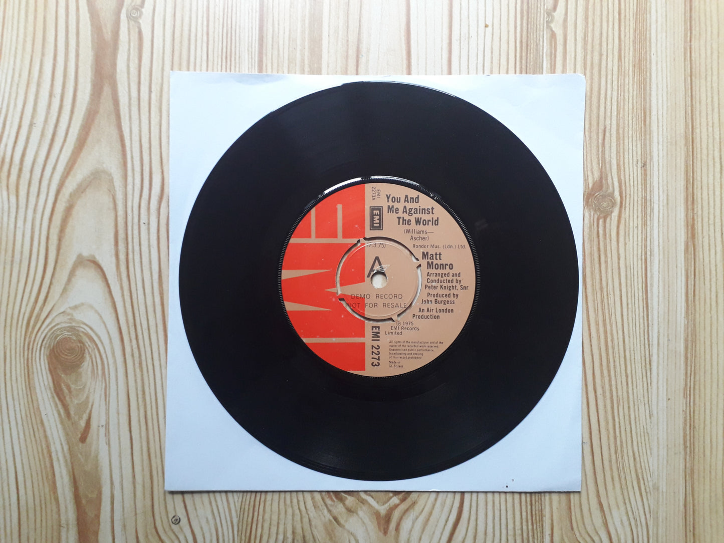 Matt Monro–You And Me Against The World 7" Promo (EMI 2273)