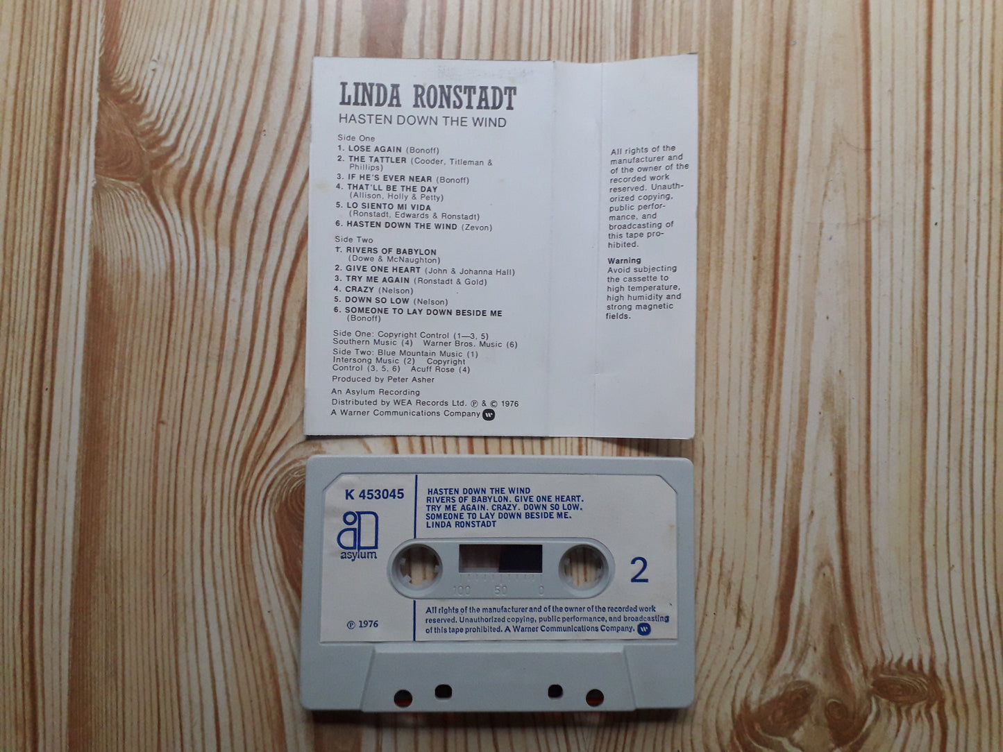 Linda Ronstadt-Hasten Down The Wind Cassette (K 453045)