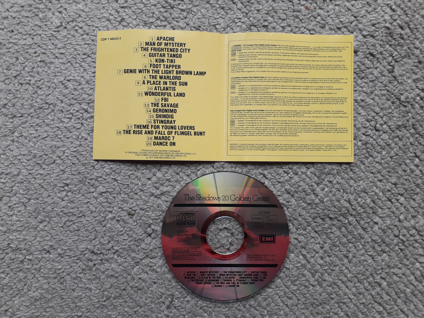 Shadows-20 Golden Greats CD (CDP 7 46243 2)