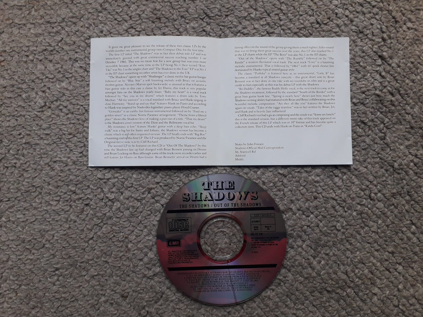 Shadows-The Shadows/Out Of The Shadows CD (CDP 7 95732 2)