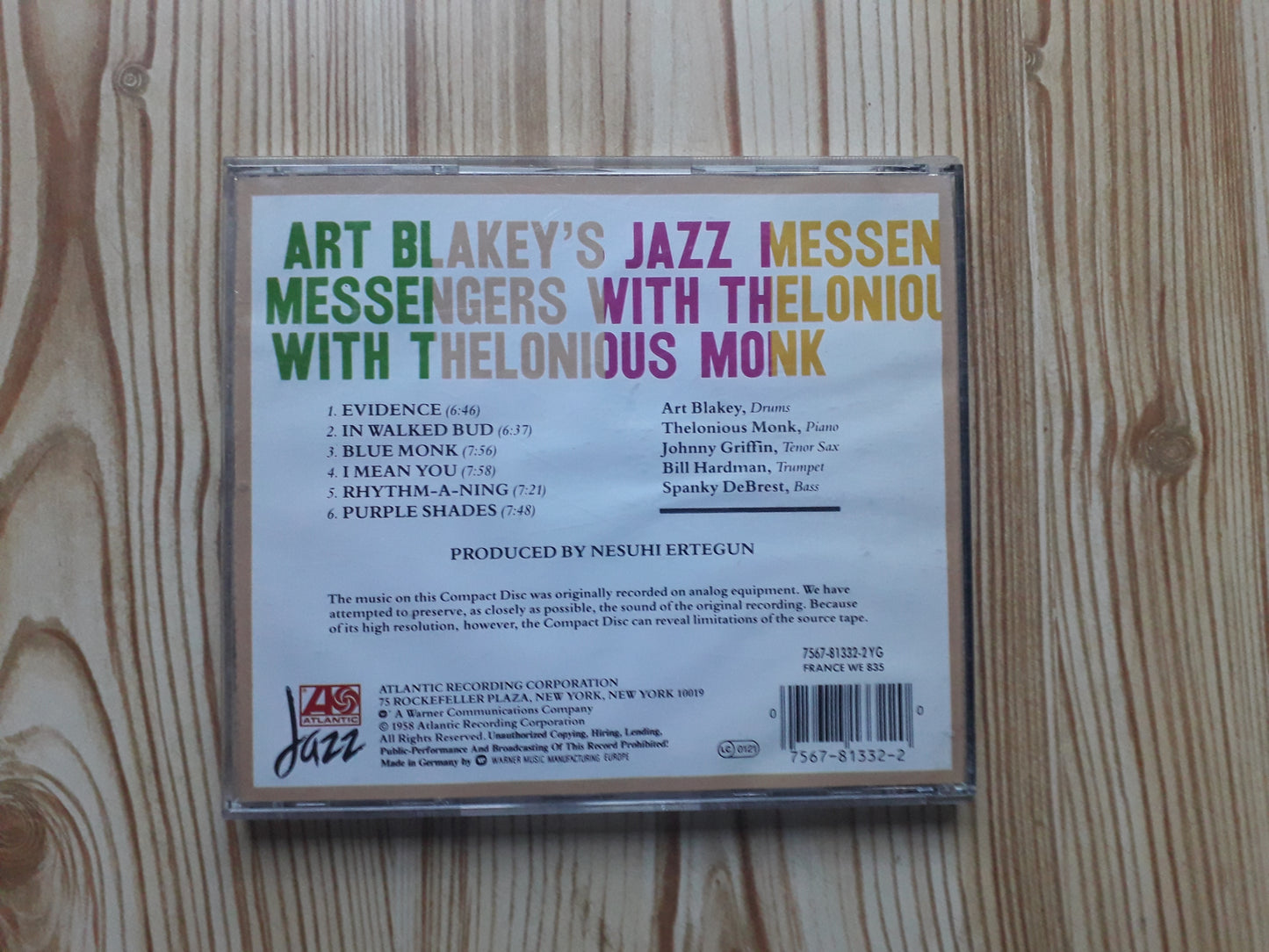 Art Blakey's Jazz Messengers With Thelonious Monk CD (7567-81332-2)