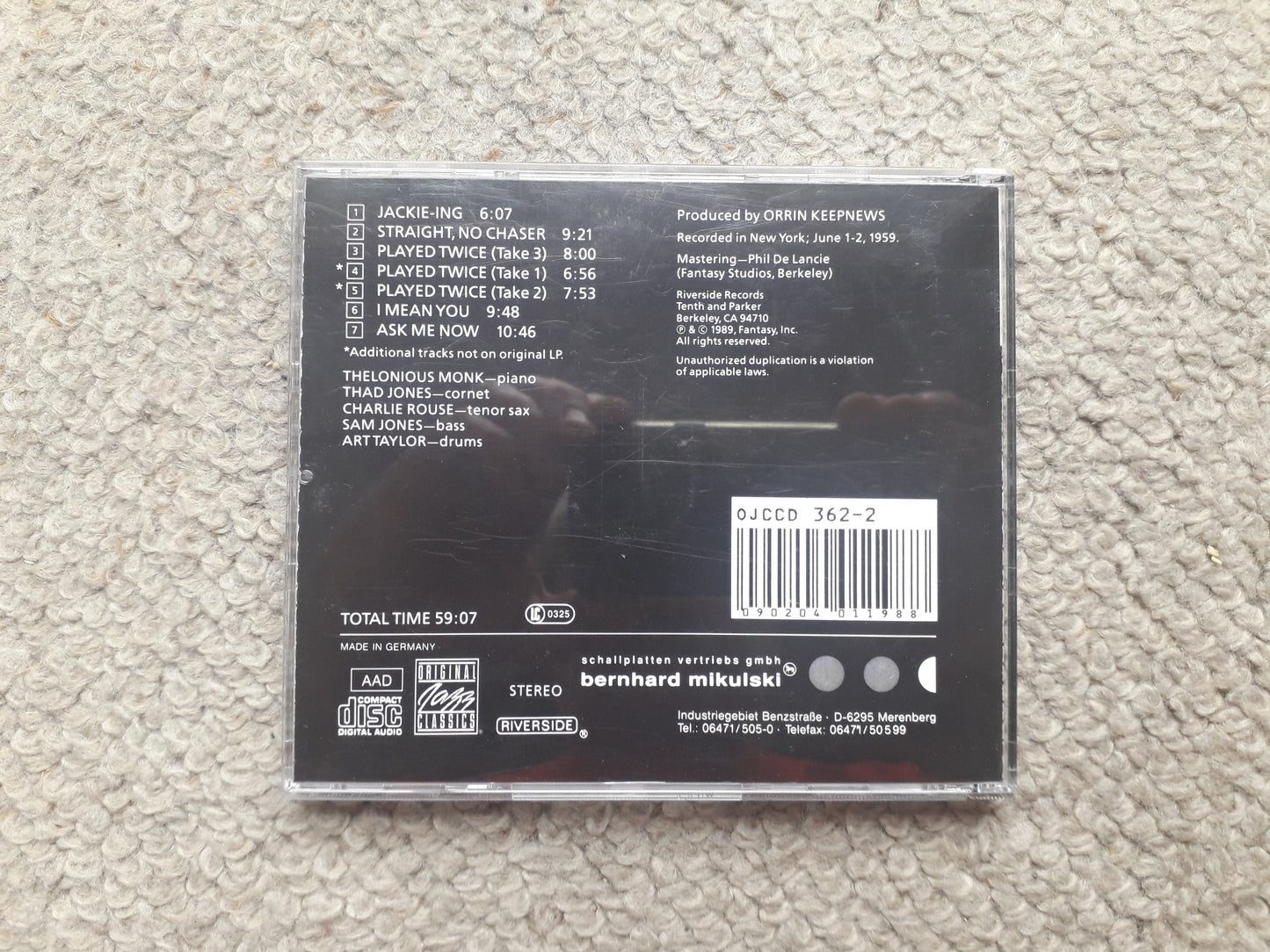 Thelonious Monk Quintet-5 By Monk By 5 CD (OJCCD-362-2)