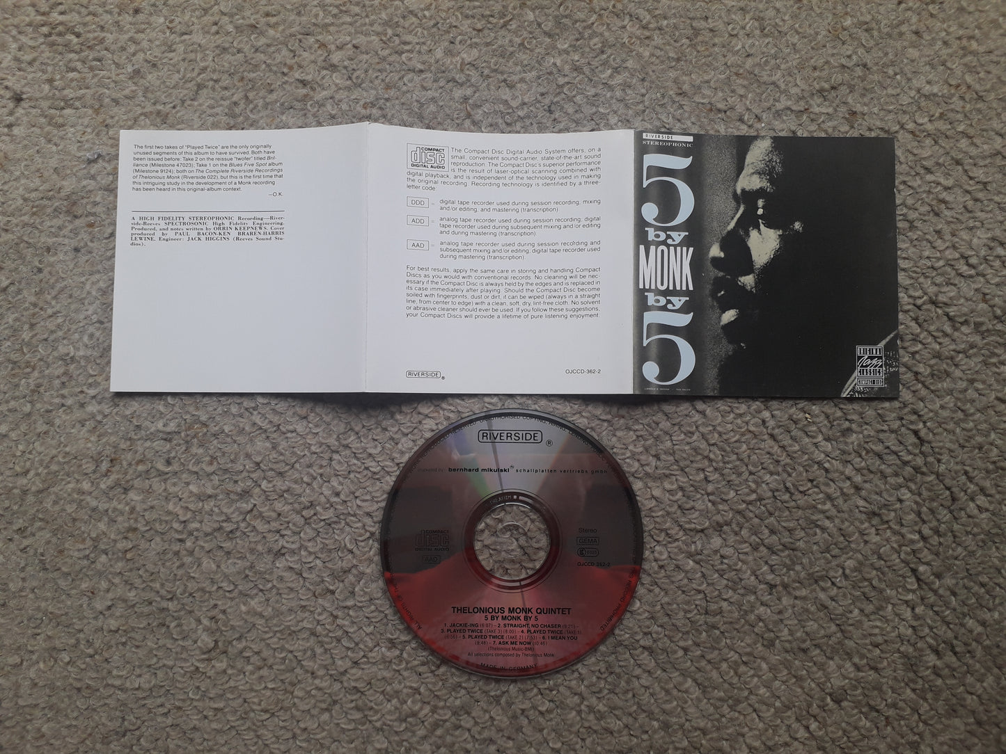 Thelonious Monk Quintet-5 By Monk By 5 CD (OJCCD-362-2)