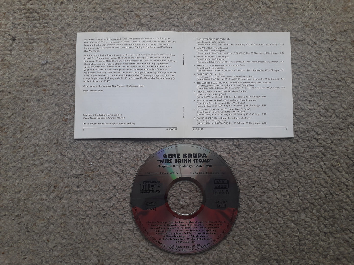 Gene Krupa-Wire Brush Stomp (Original 1935-1940 Recordings) CD (8.120657)